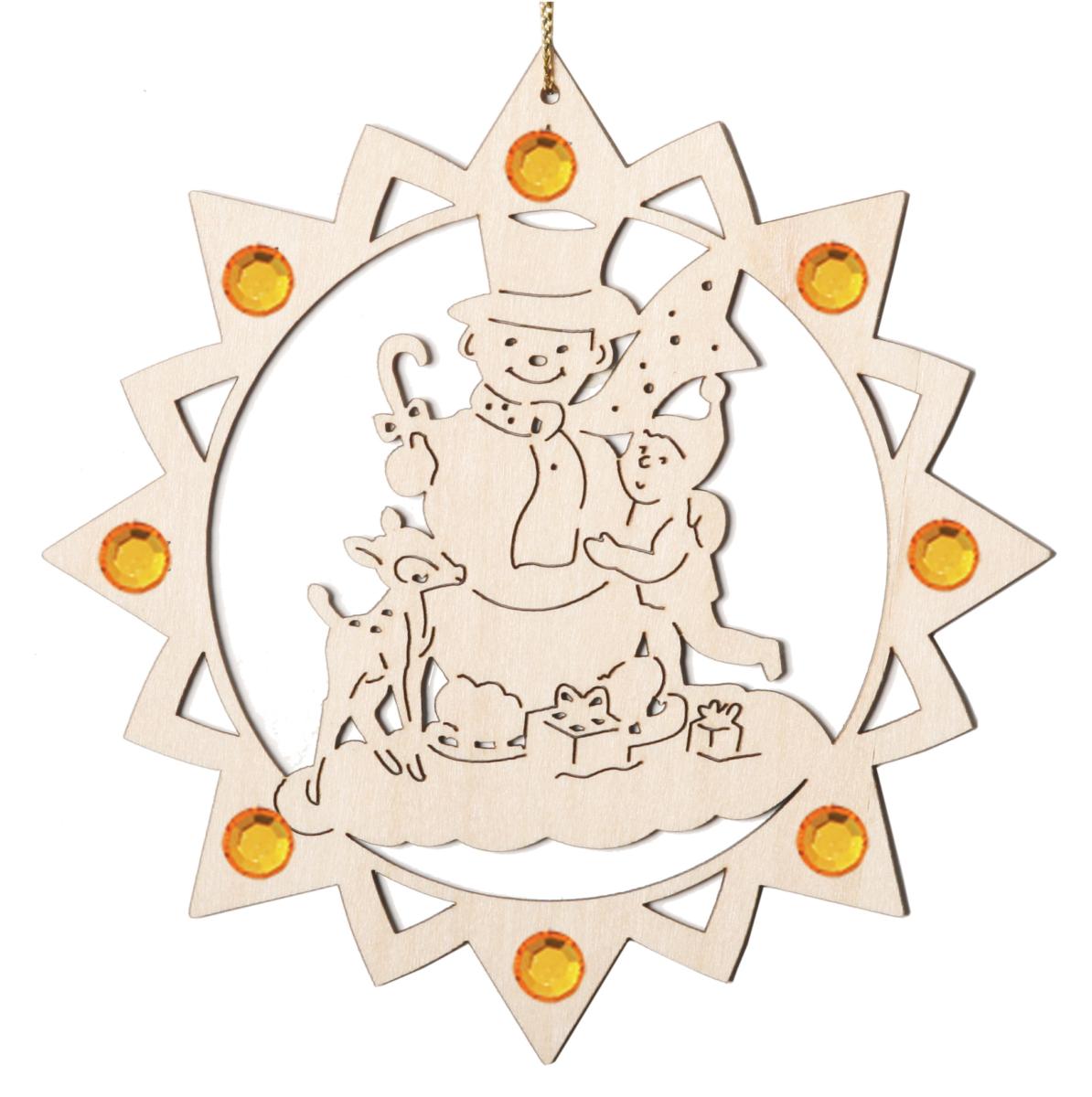 Pupazzo di neve con bambino e cristalli