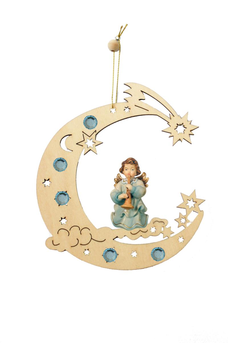 Mezza luna e angelo di legno - 15.0 cm