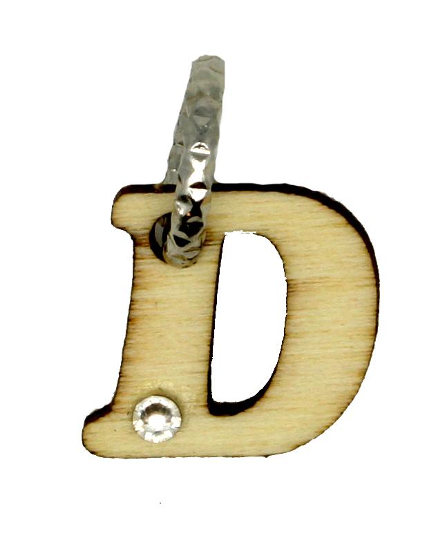 Charm in legno con lettera D - 6 pezzi