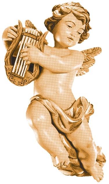 Angelo di legno in volo con lira - 10.0 cm