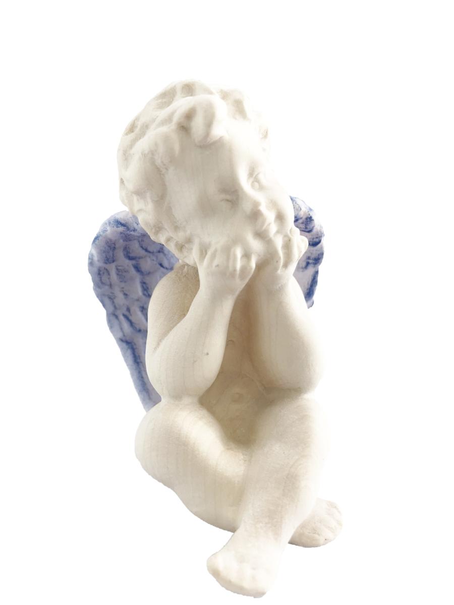 Angelo legno seduto che guarda a destra - 14.0 cm