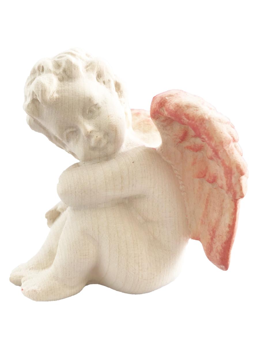Angelo legno seduto sinistro - 9.5 cm