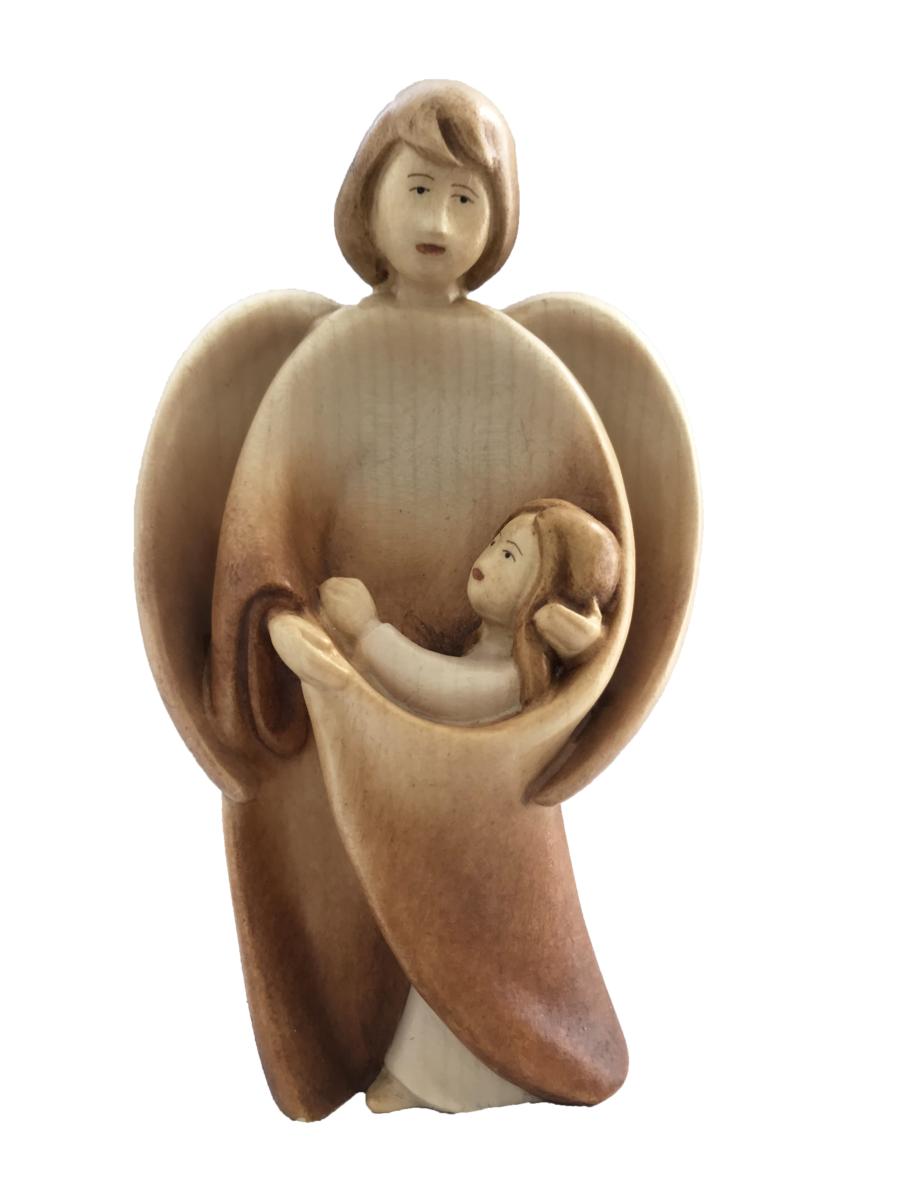 Angelo Custode con Bimba in legno - 12.0 cm