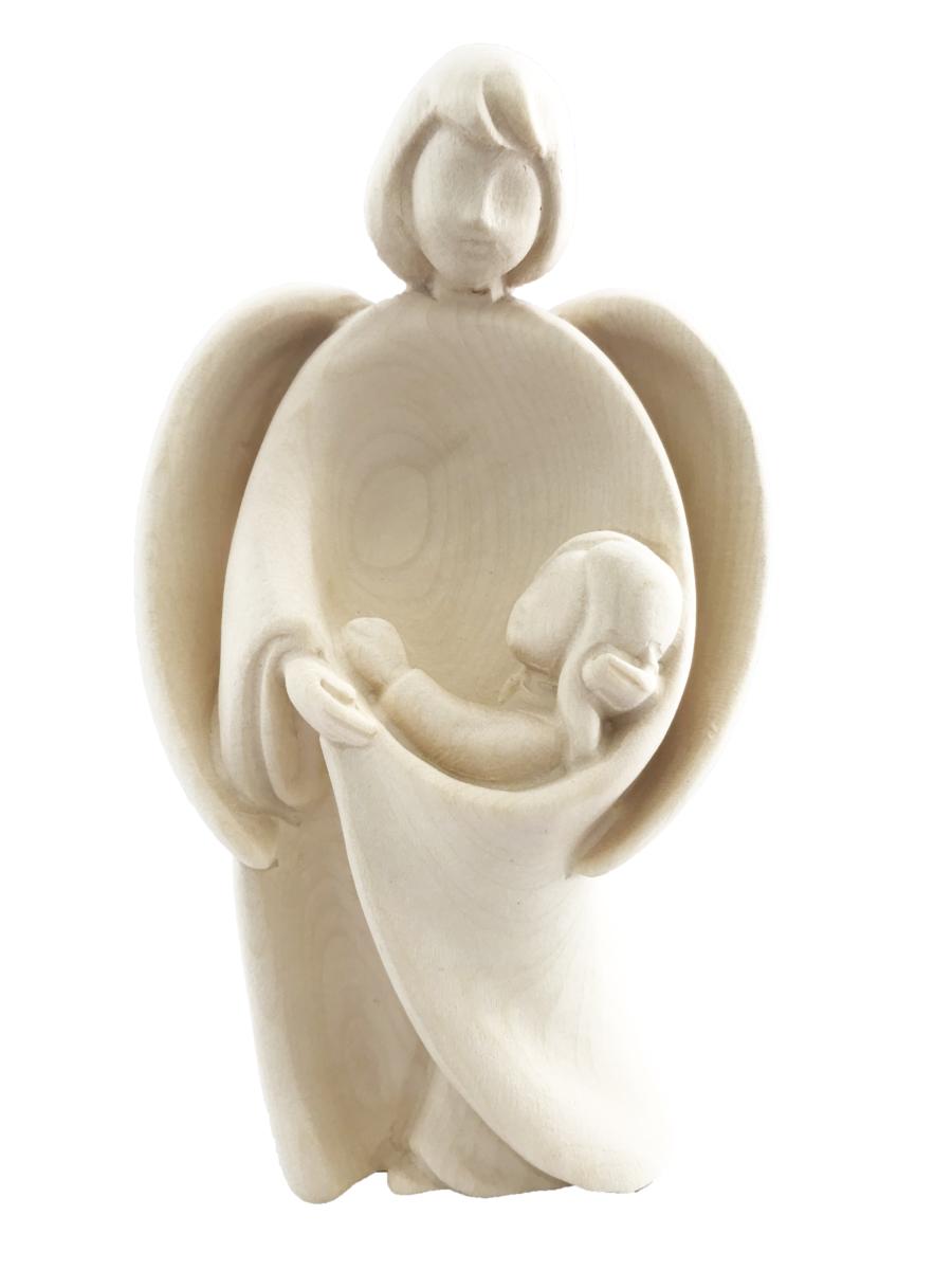 Angelo Custode con Bimba in legno - 15.0 cm