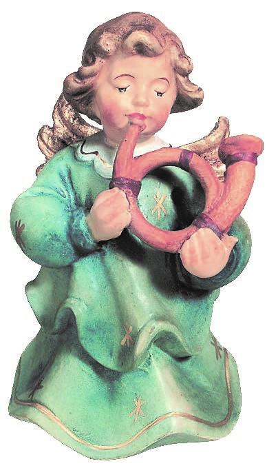 Angelo musicista con corno in legno - 12.0 cm
