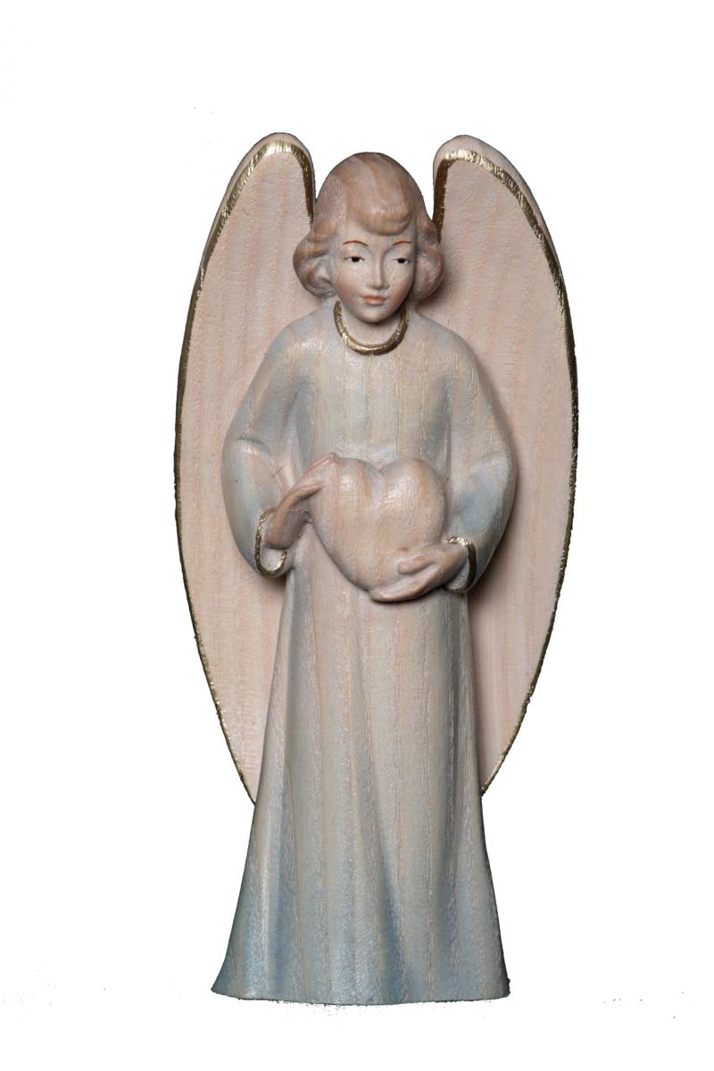 Angelo Custode con Cuore scolpito in legno acero - 12.0 cm