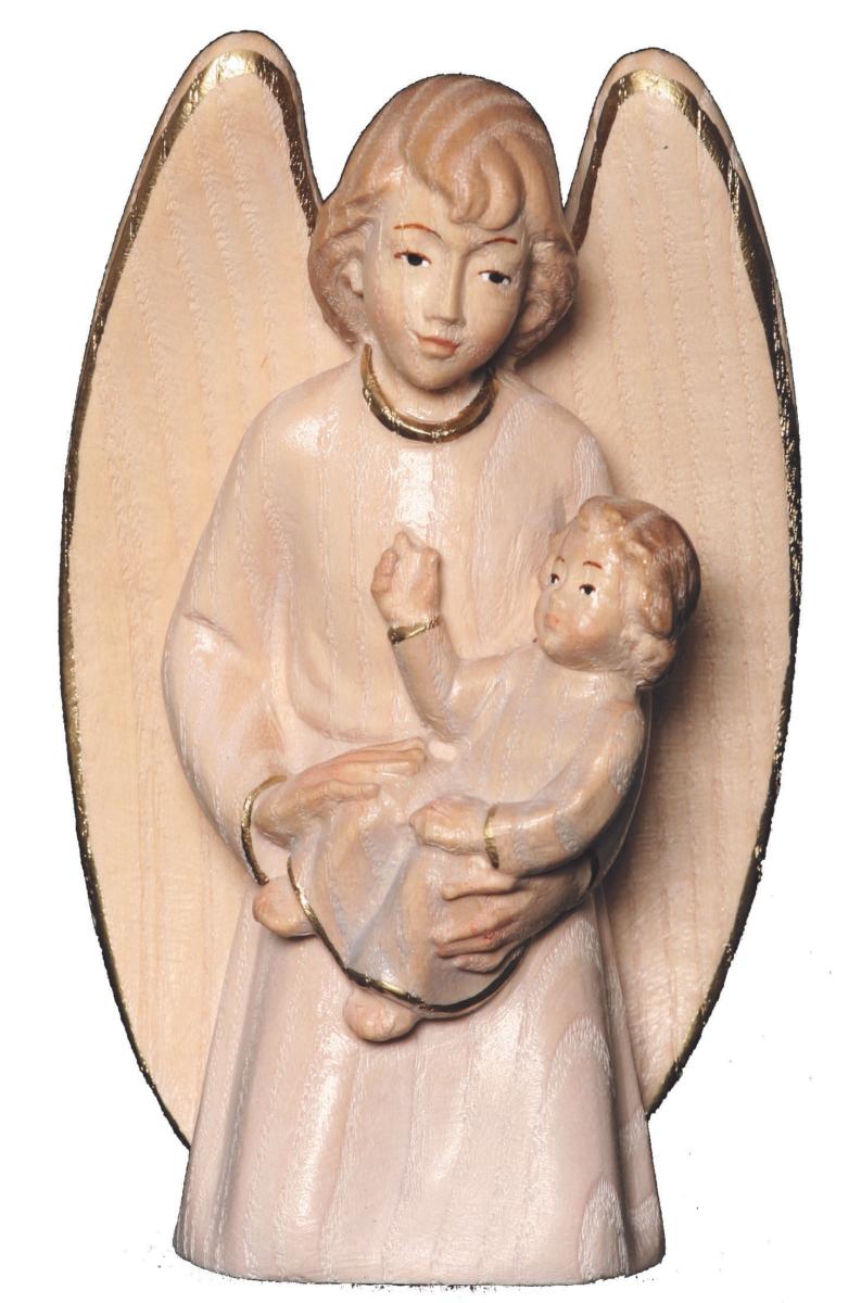 Angelo Custode con Bimbo scolpito in legno - 10.0 cm