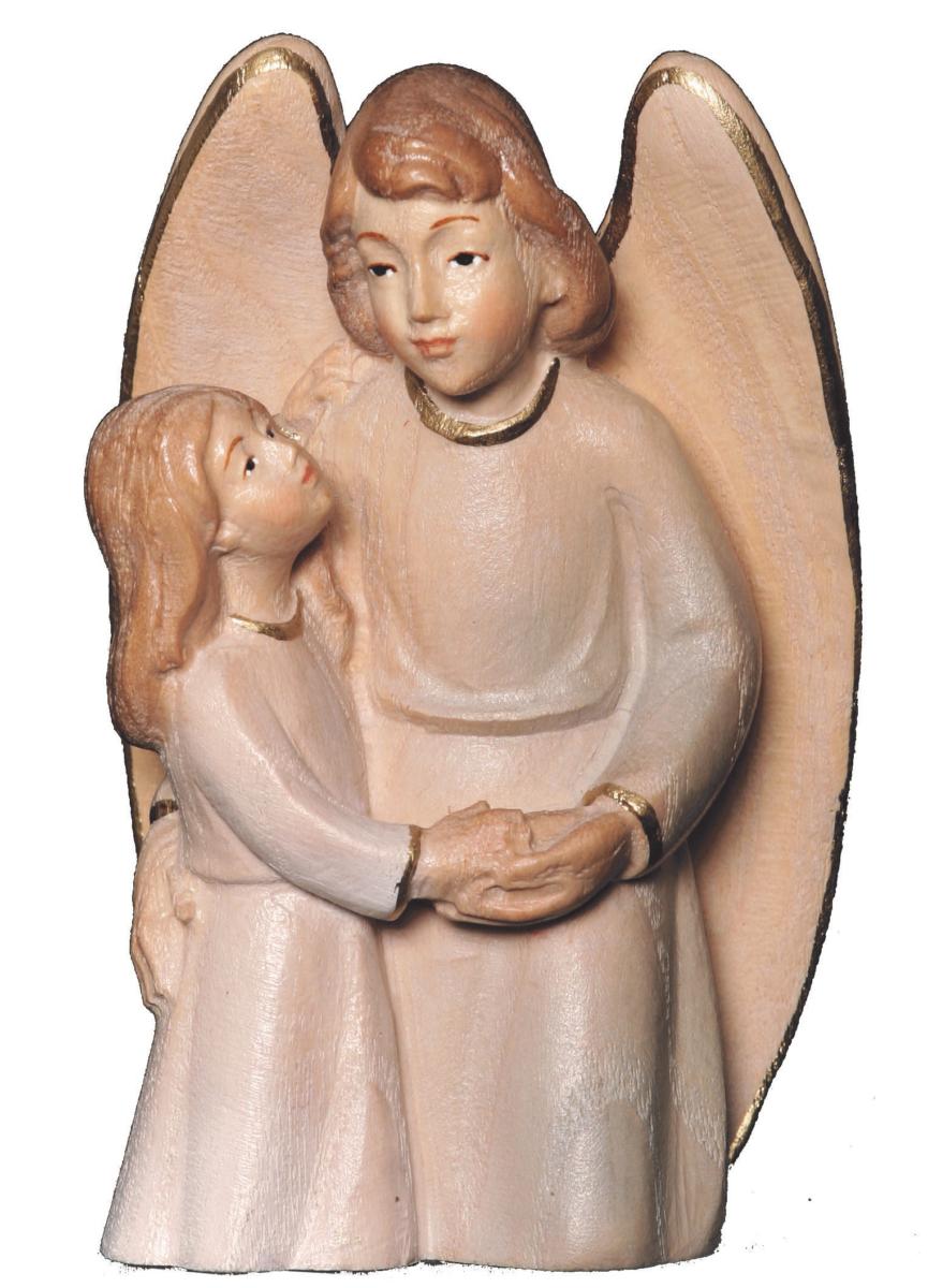 Angelo Custode con Bimba in legno - 10.0 cm