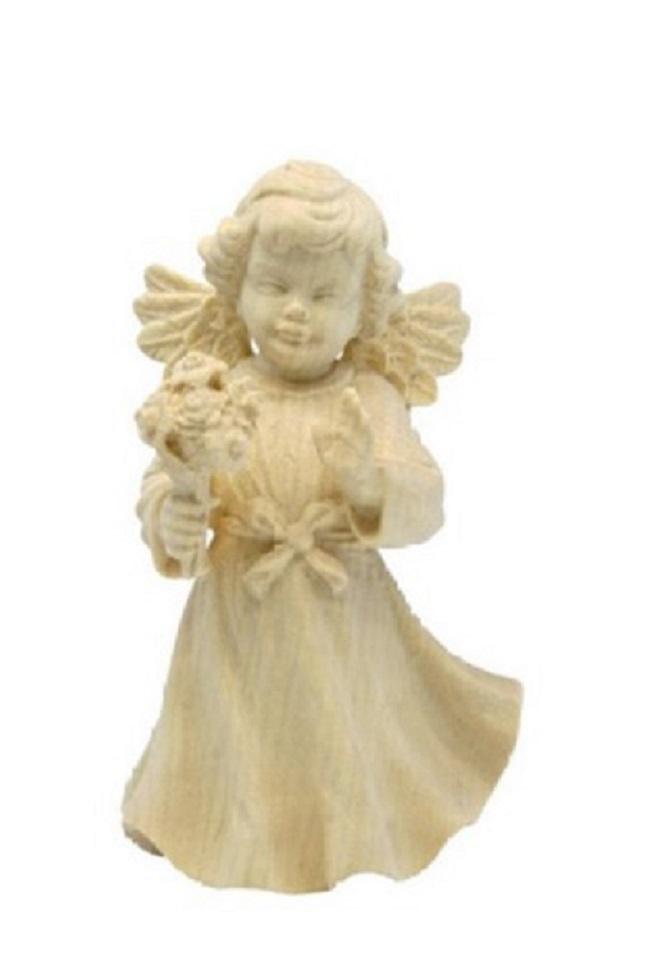 Angelo in legno finemente scolpito con fiore - 12.0 cm