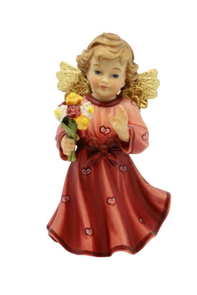 Angelo scolpito in legno con fiore - 8.0 cm