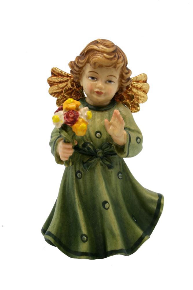 Angelo in legno con fiore - 8.0 cm