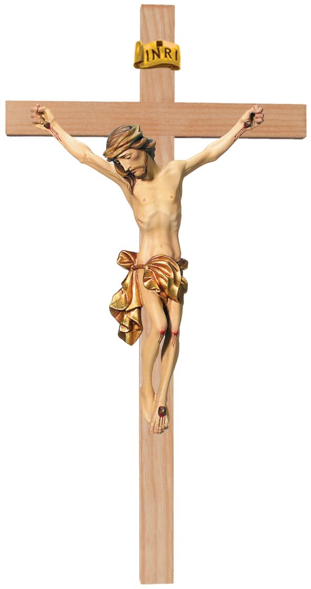 Corpo di Cristo su croce dritta scolpito in legno - 80.0 cm