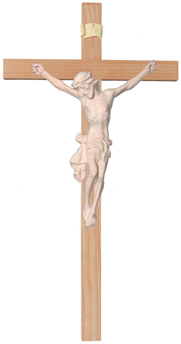 Corpo di Cristo su croce dritta scolpito in legno - 40.0 cm