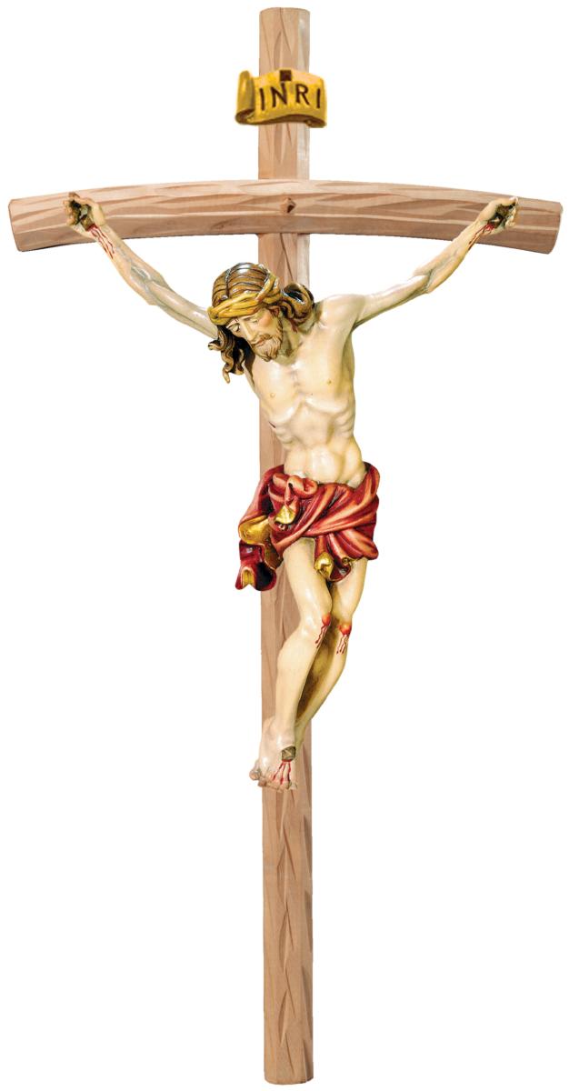 Corpo di Cristo barocco su croce curva chiara - 120.0 cm