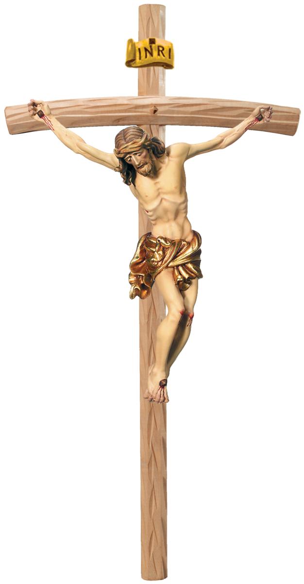 Corpo di Cristo barocco su croce curva chiara - 80.0 cm