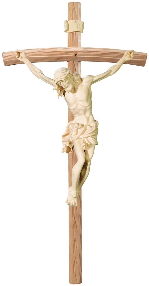 Corpo di Cristo barocco su croce curva chiara - 80.0 cm
