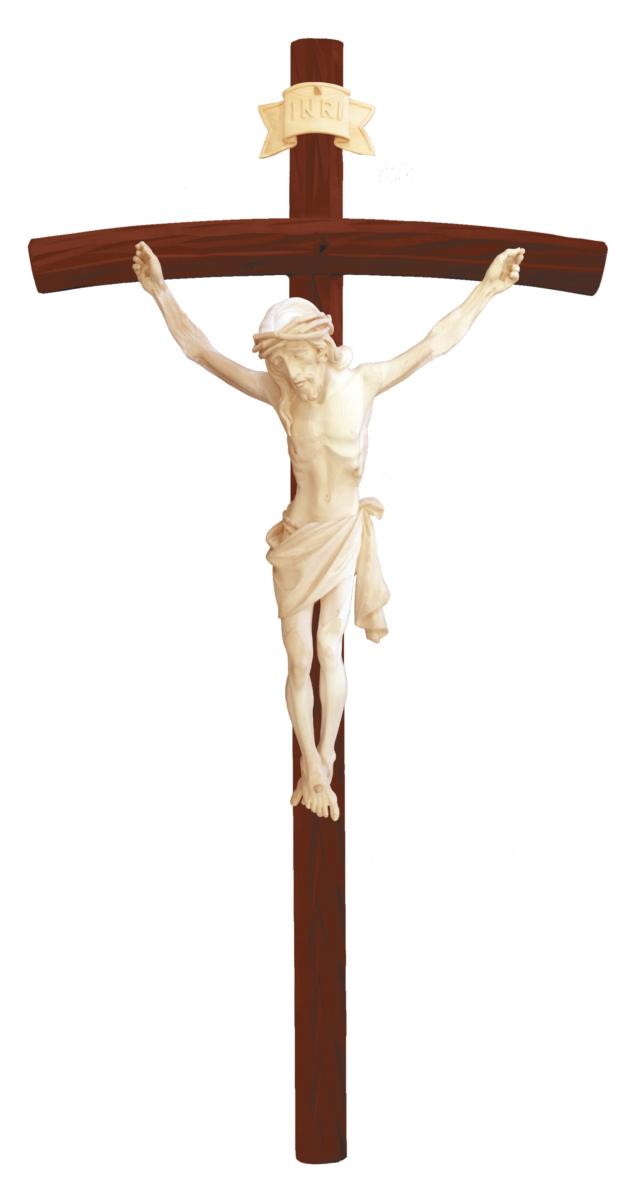 Corpo di Cristo su Croce curva scura in legno - 50.0 cm