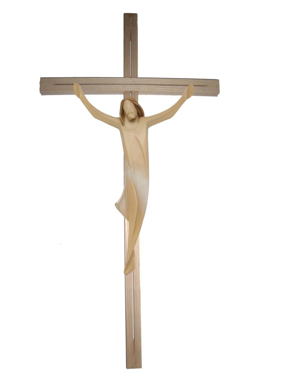 Corpo di Cristo su croce dritta in legno - 40.0 cm
