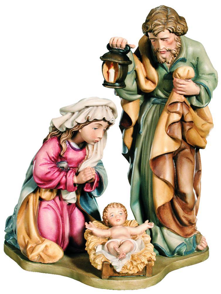 Presepe in blocco con Sacra Famiglia in legno - 9.0 cm