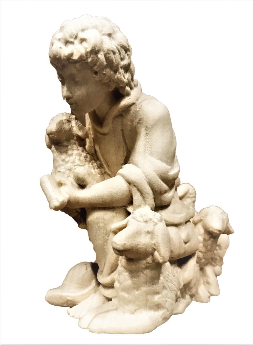 Pastorello in ginocchio con pecore e agnello in braccio - 6.0 cm