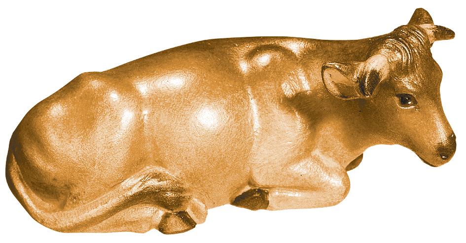 Bue sdraiato scolpito in legno - 14.0 cm