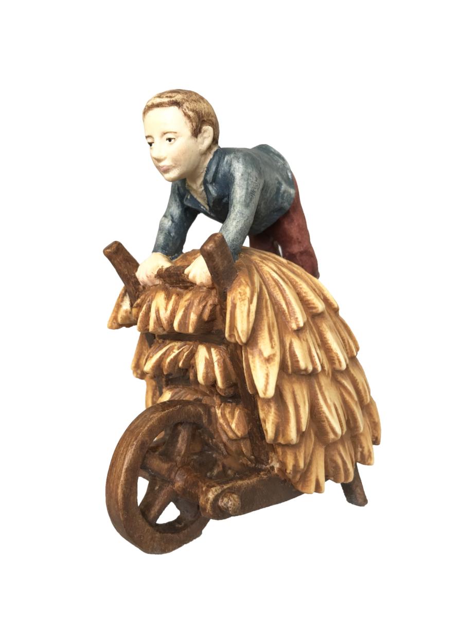 Pastorello sul carretto con fieno - 12.0 cm
