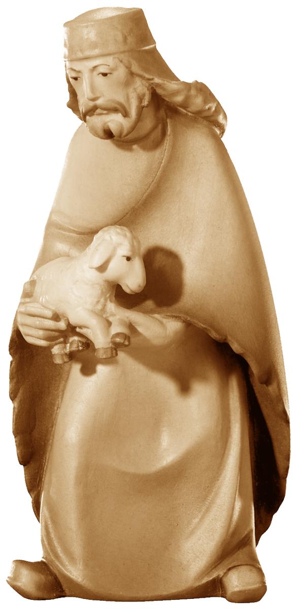 Pastore con pecorella scolpito di legno - 12.0 cm