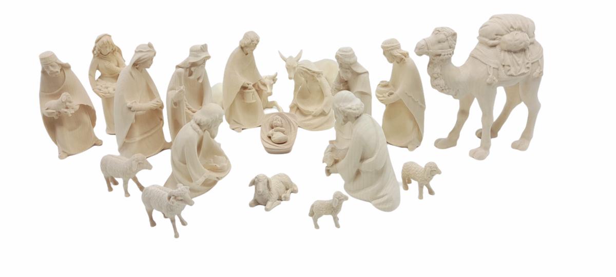 Presepe completo senza capanna con 20 figure in legno - 16.0 cm