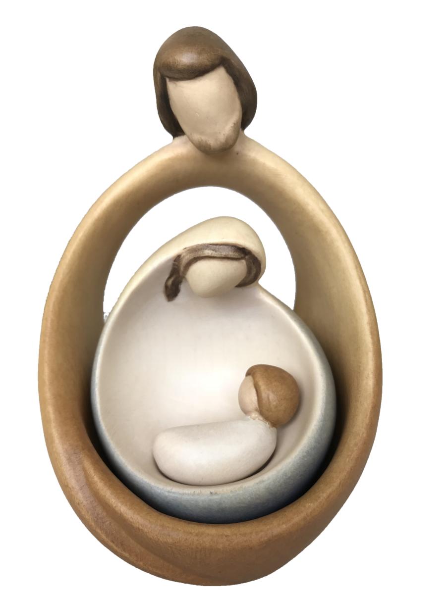 Scultura Natività con Sacra Famiglia presepe moderno in legno - 5.0 cm