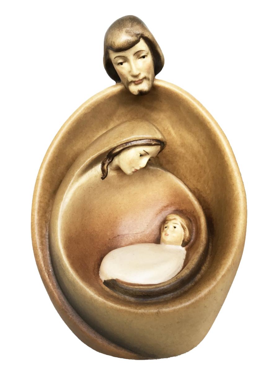 Sacra Famiglia con viso presepe moderno in legno - 18.0 cm