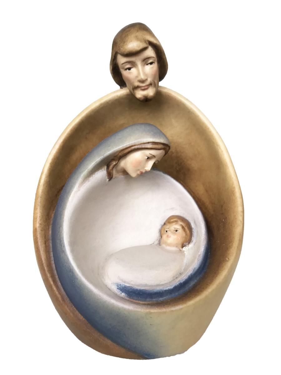 Sacra Famiglia con viso presepe moderno in legno - 7.0 cm