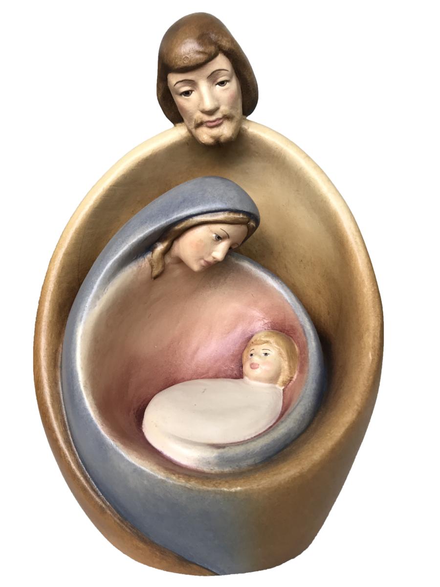 Sacra Famiglia con viso presepe moderno in legno - 18.0 cm