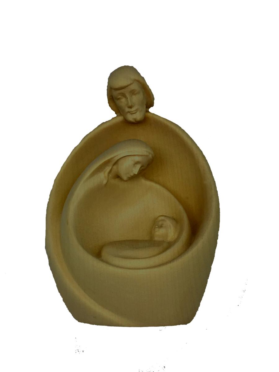 Sacra Famiglia con viso presepe moderno in legno - 15.0 cm