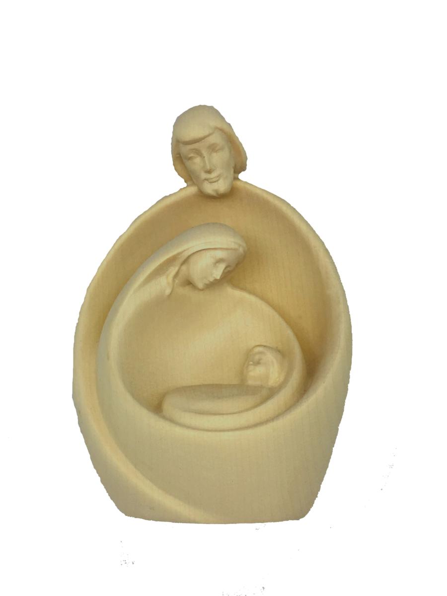 Sacra Famiglia con viso presepe moderno in legno - 24.0 cm