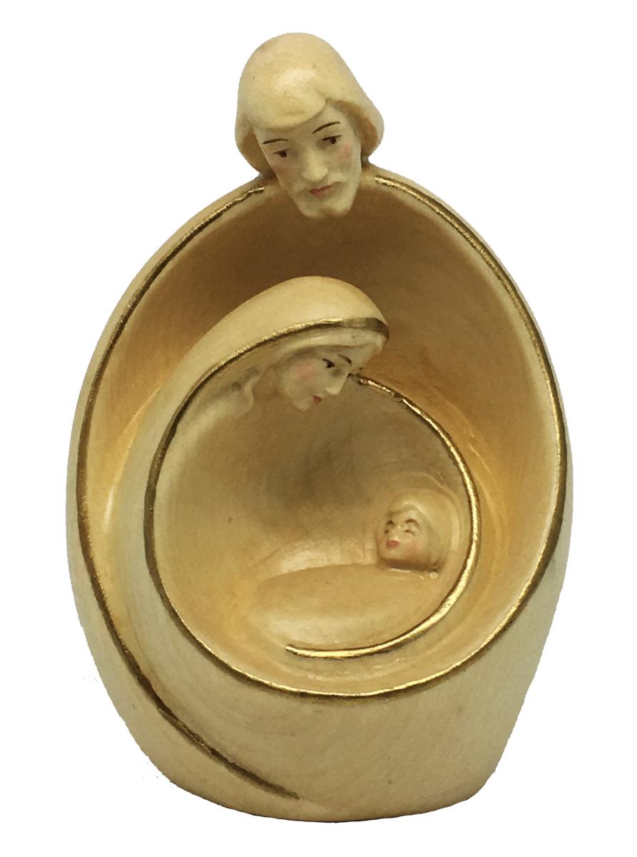 Sacra Famiglia con viso presepe moderno in legno - 24.0 cm