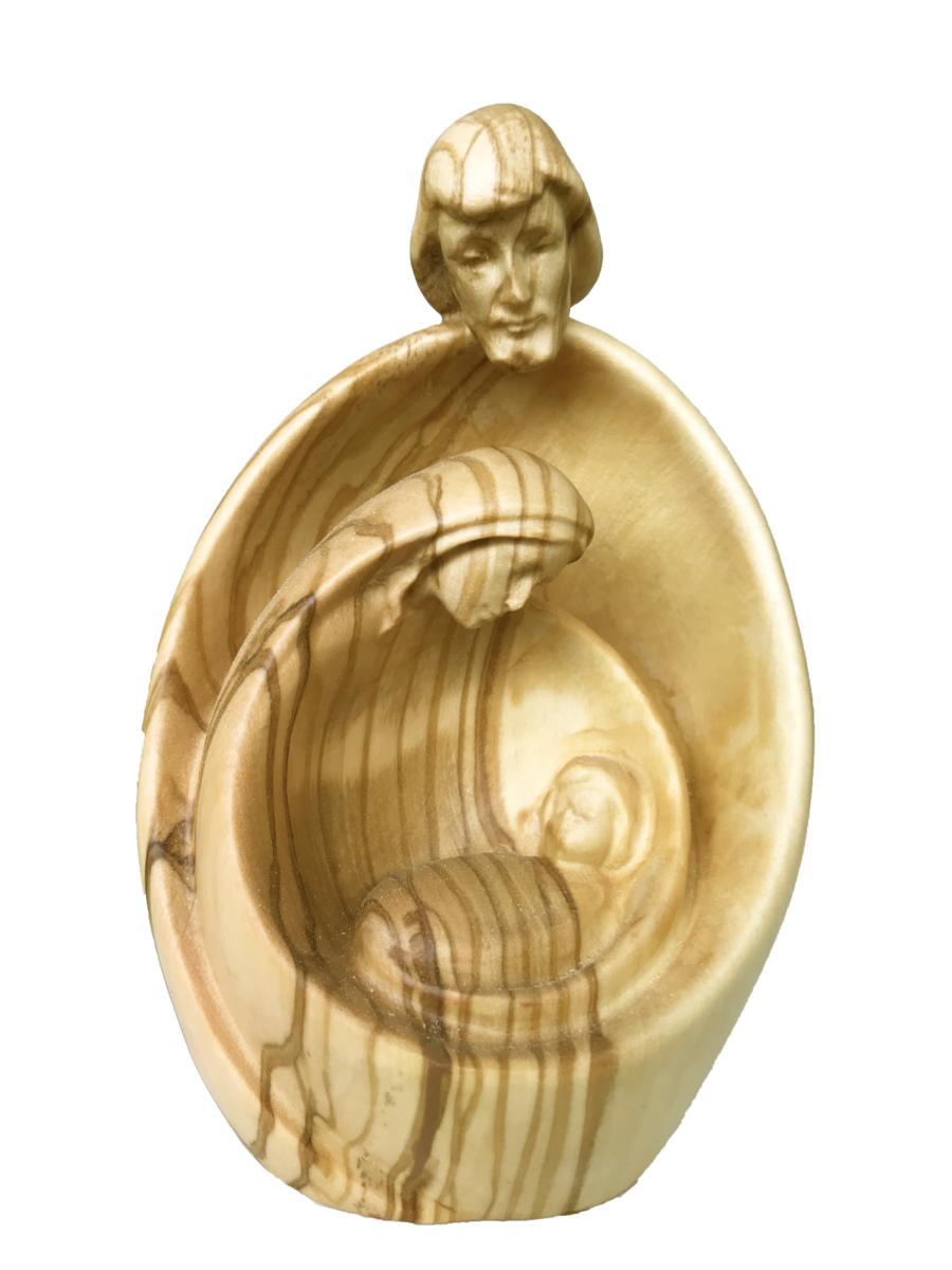 Sacra Famiglia con viso presepe moderno in legno - 5.0 cm
