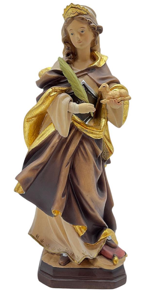Sant' Agnese scolpita con agnello in legno - 100.0 cm