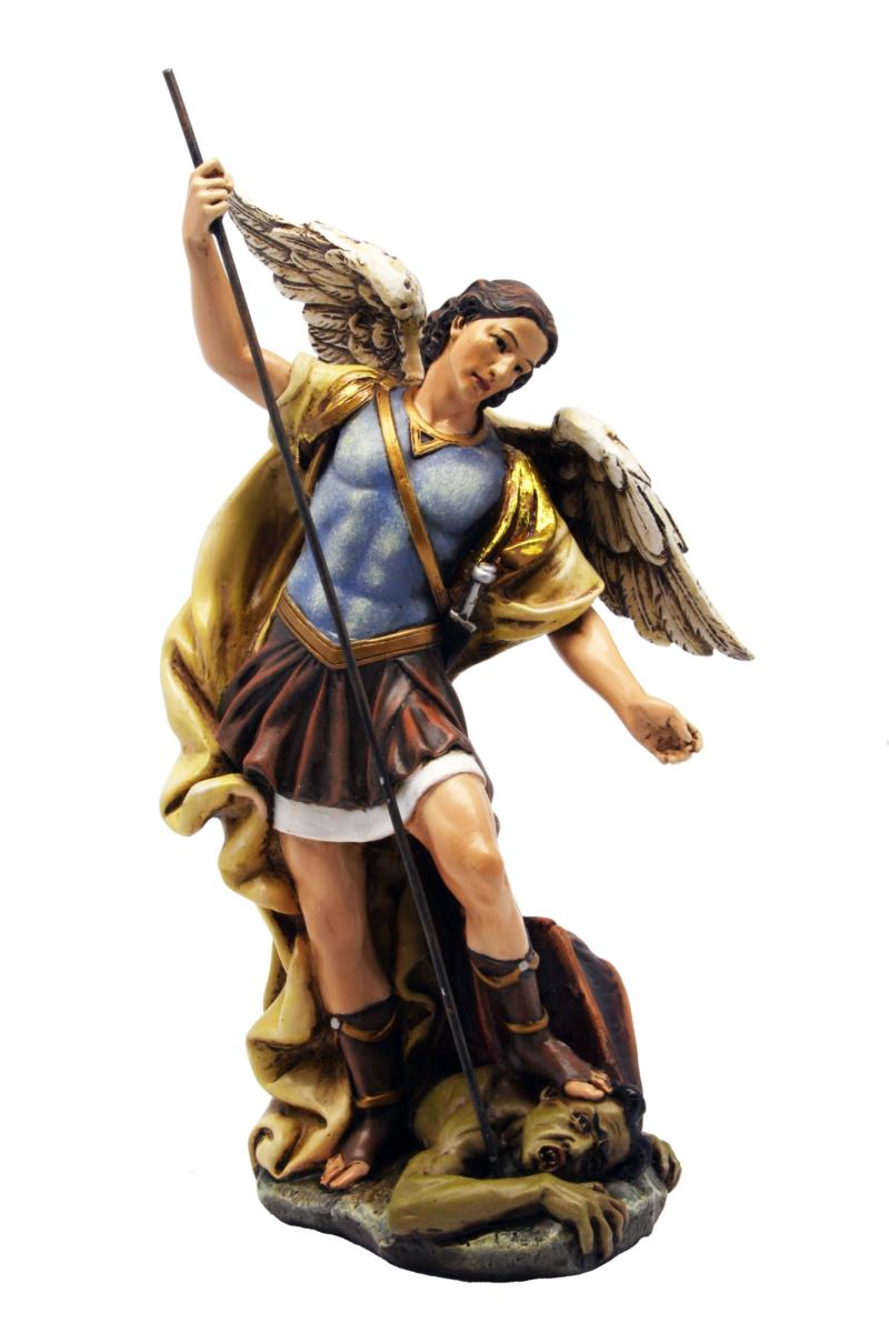 San Michele Arcangelo diavolo sacra in resina di legno - 15.0 cm