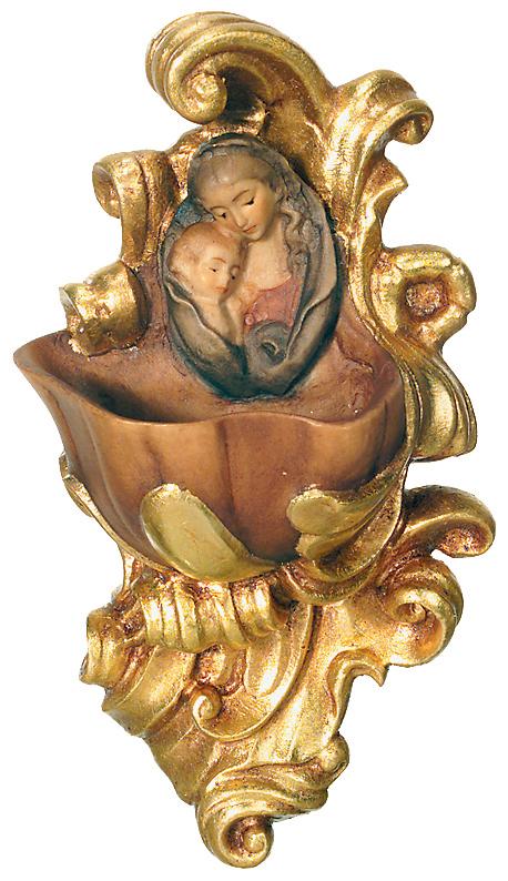 Acquasantiera con Madonna in legno - 13.0 cm
