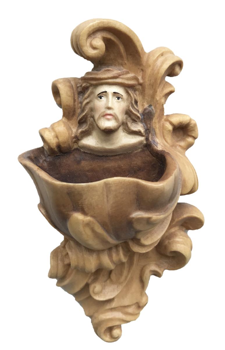 Acquasantiera con Gesù in legno - 13.0 cm