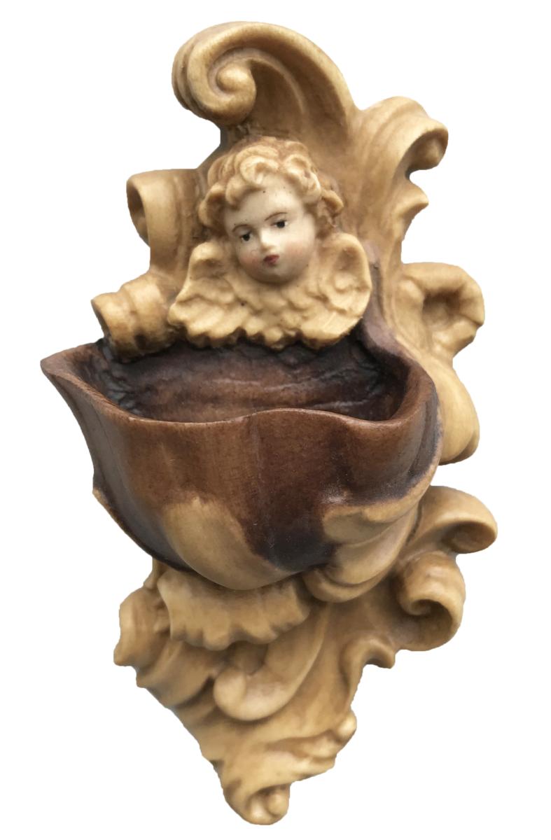 Acquasantiera con angelo in legno - 13.0 cm