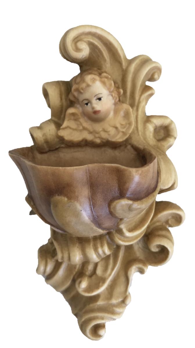 Acquasantiera con angelo in legno - 13.0 cm