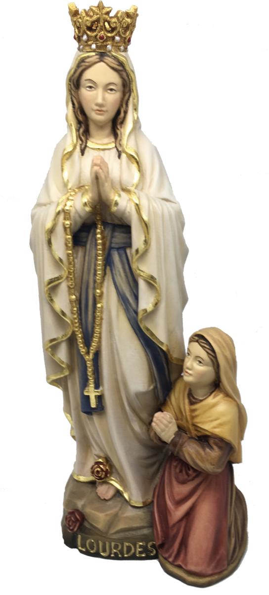 Madonna di Lourdes con corona e Bernadette di legno - 7.5 cm
