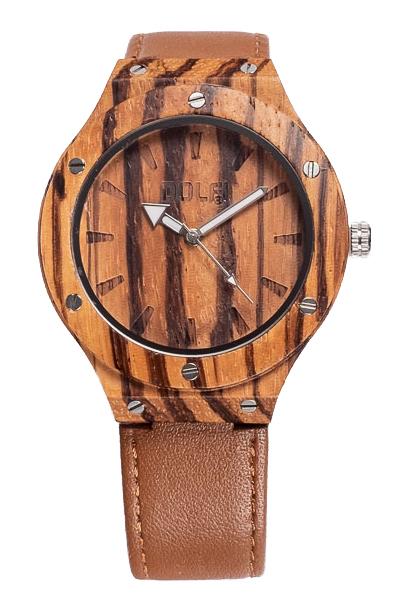 Orologio in ulivo e ecopelle, Lio