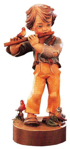 Ragazzo scolpito in legno che suona il flauto - 11.0 cm