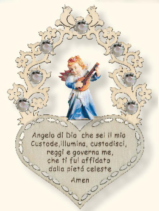 Angelo custode scolpito e preghierina incisa