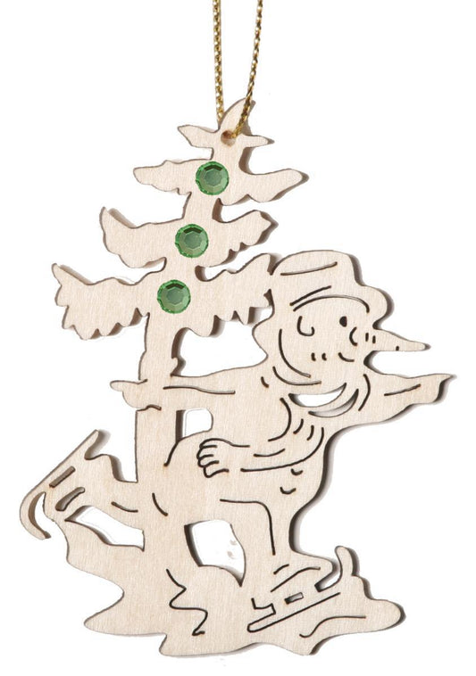 Babbo Natale con pattini da ghiaccio e cristalli Swarovski