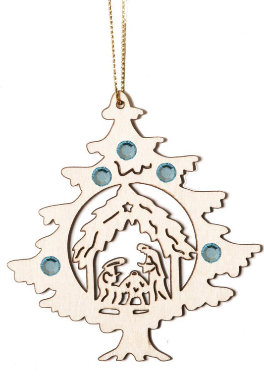 Addobbo albero di Natale legno e Sacra Famiglia con Swarovski