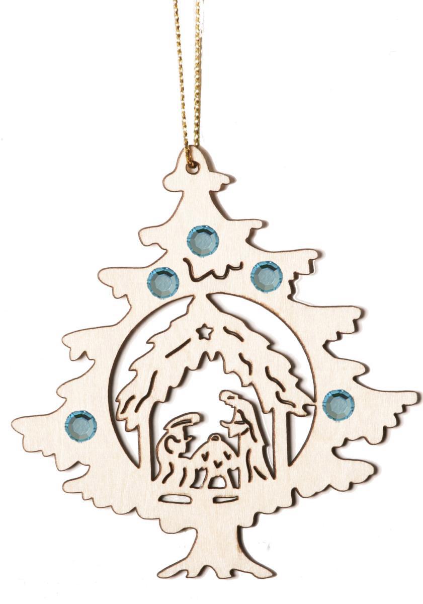 Addobbo albero di Natale legno e Sacra Famiglia con Swarovski