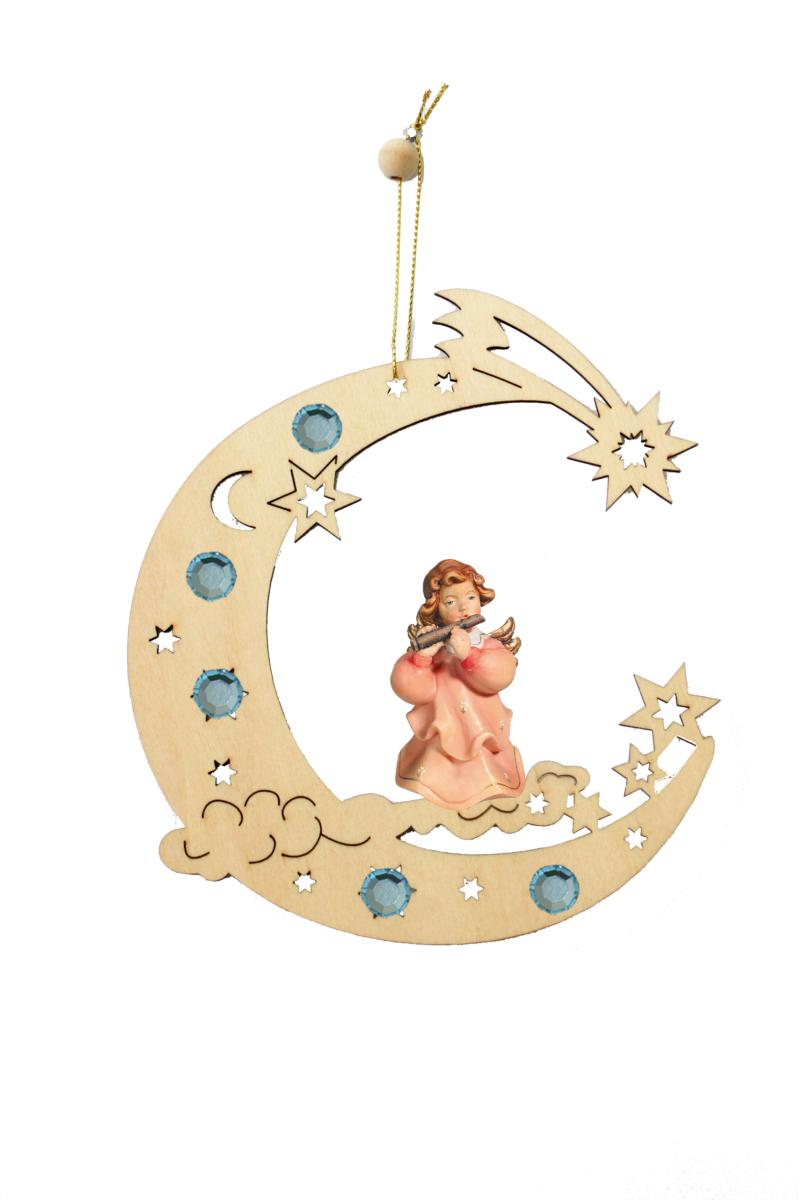 Mezza luna con angelo di legno - 15.0 cm